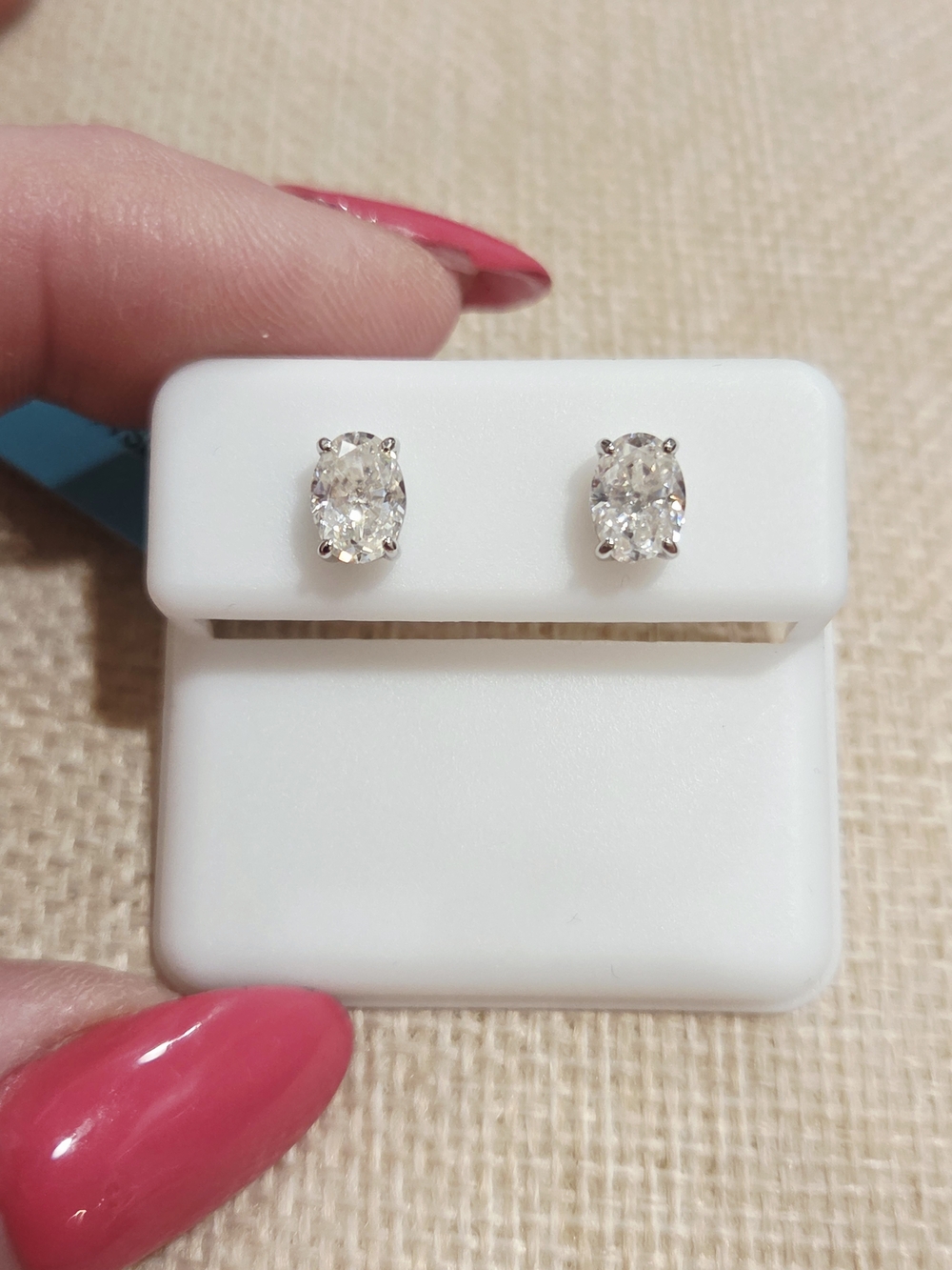 Oval Moissanite Stud Earrings in Silver - Clear